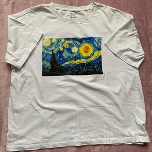 White T-Shirt with Starry Night Print